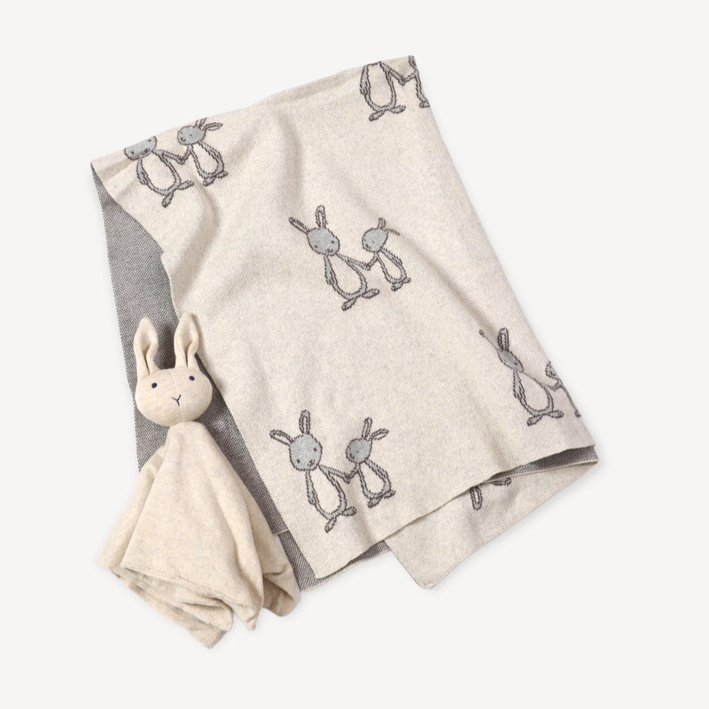 Organic Cotton Jacquard Sweater Knit Baby Blanket: Bunny - Freshie & Zero Studio Shop