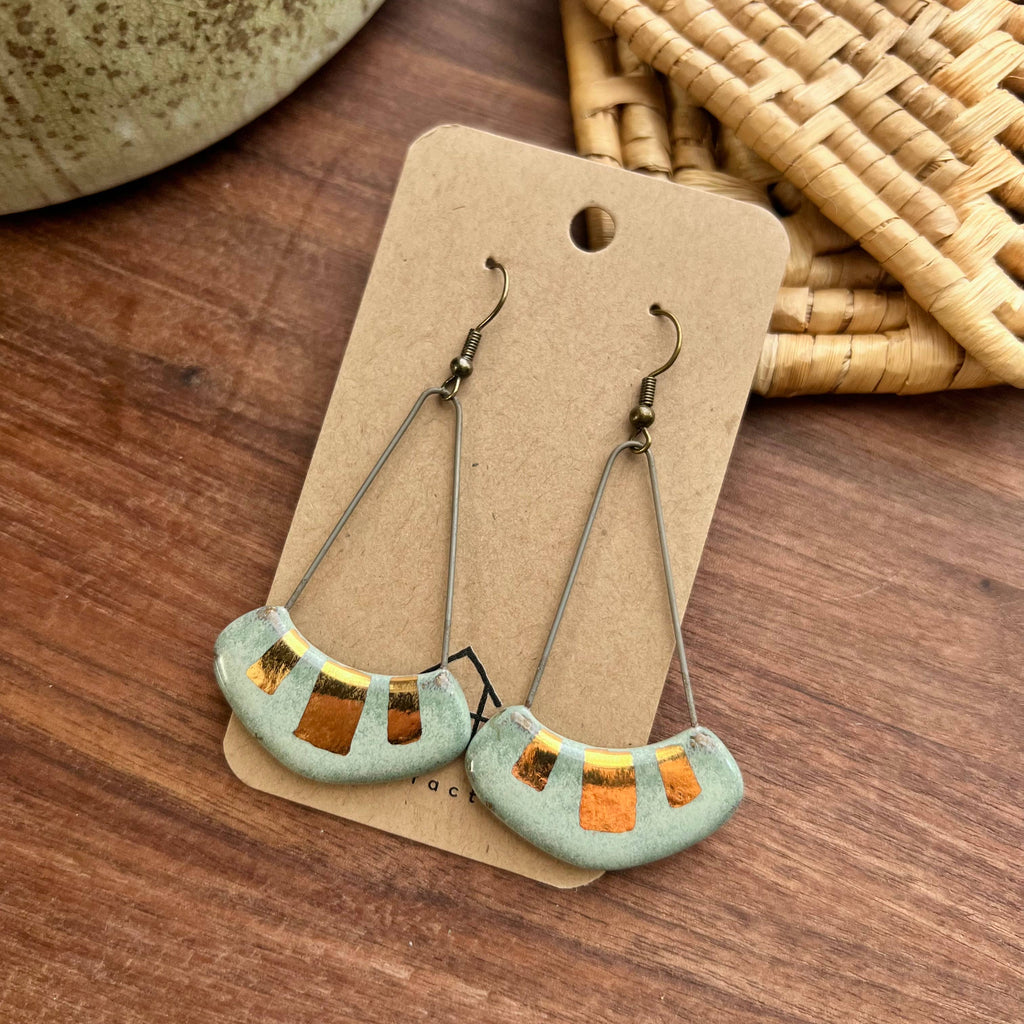 Turquoise and Gold Collar Ceramic Earrings - Freshie & Zero Studio Shop