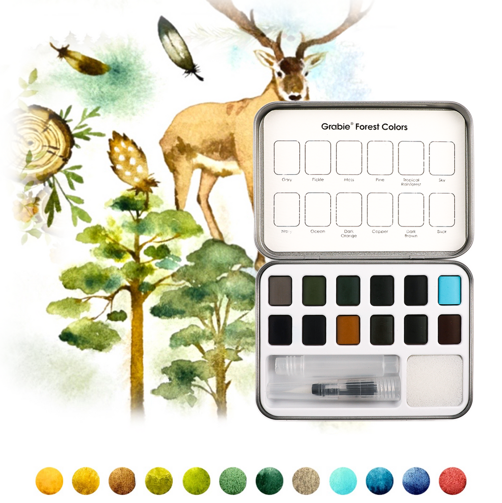 Watercolor Pocket Set of 12 with Brush: Forest - Freshie & Zero Studio Shop