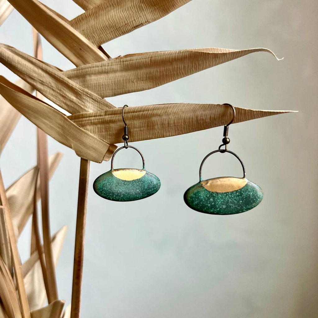 Patina Green Oval Clay Earrings - Freshie & Zero Studio Shop