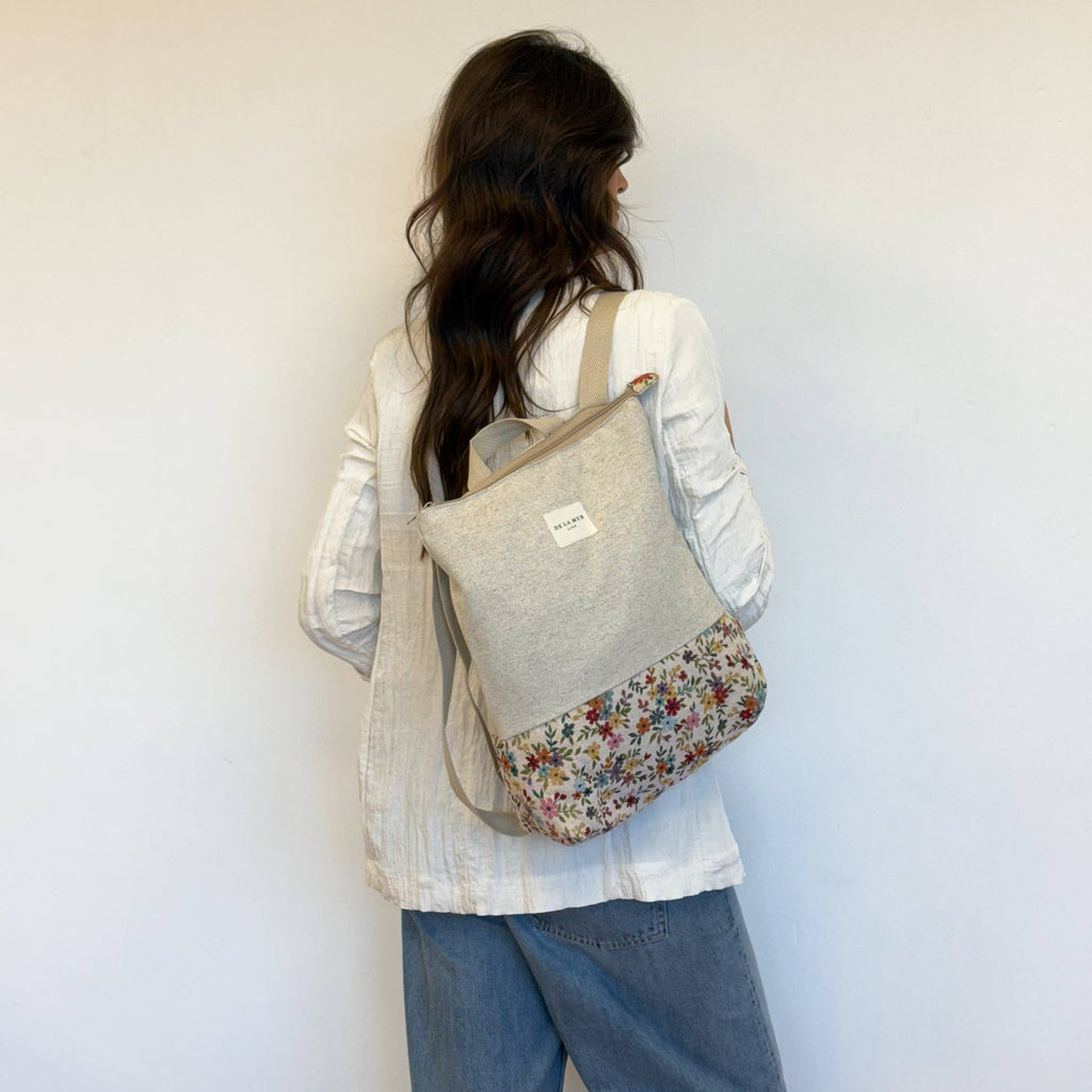 The Modern Backpack: Beige/Floral Blum - Freshie & Zero Studio Shop