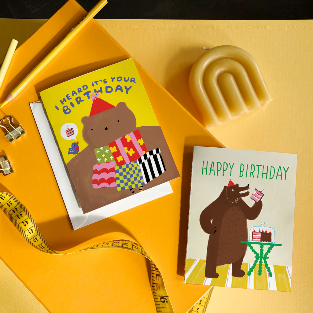 Bear Eating Cake Birthday Card - Freshie & Zero Studio Shop