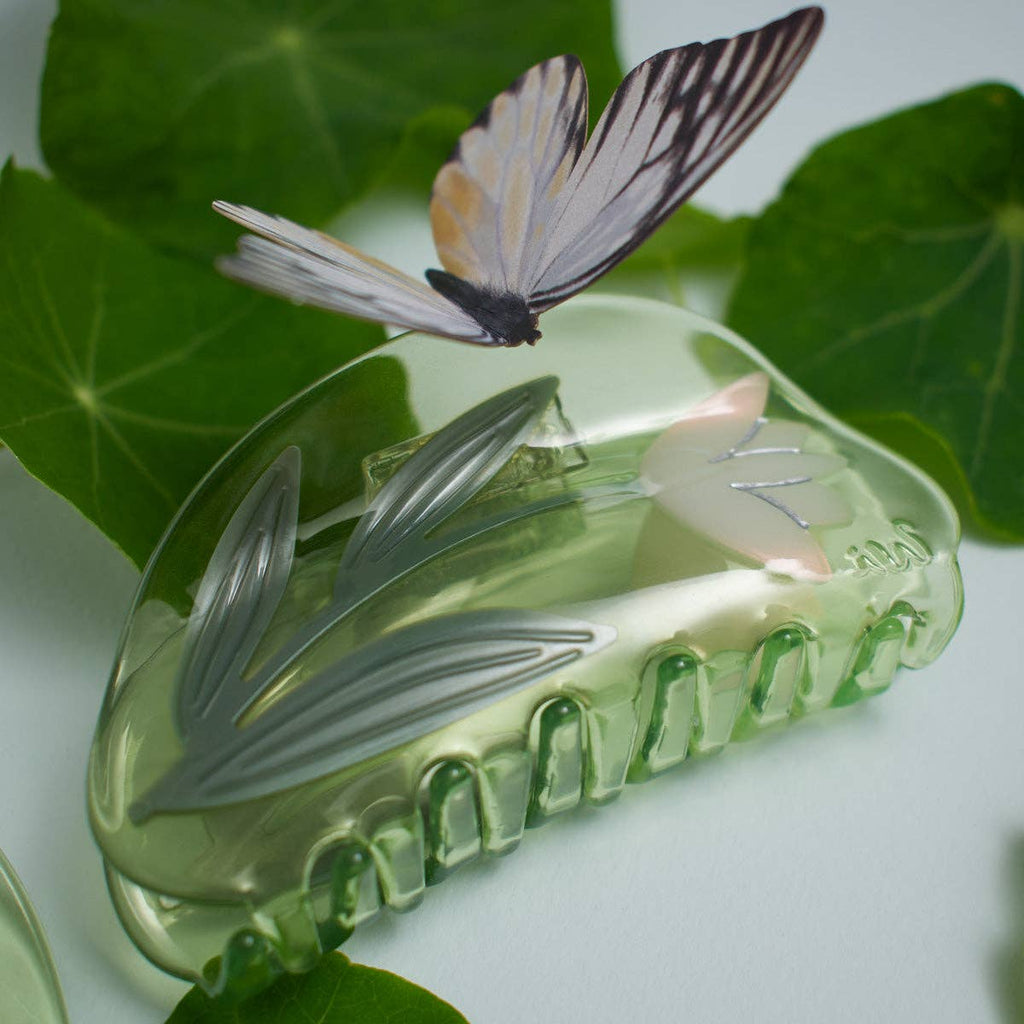 Lotus Claw - White Flower Clear Green Acetate Clip - Freshie & Zero Studio Shop