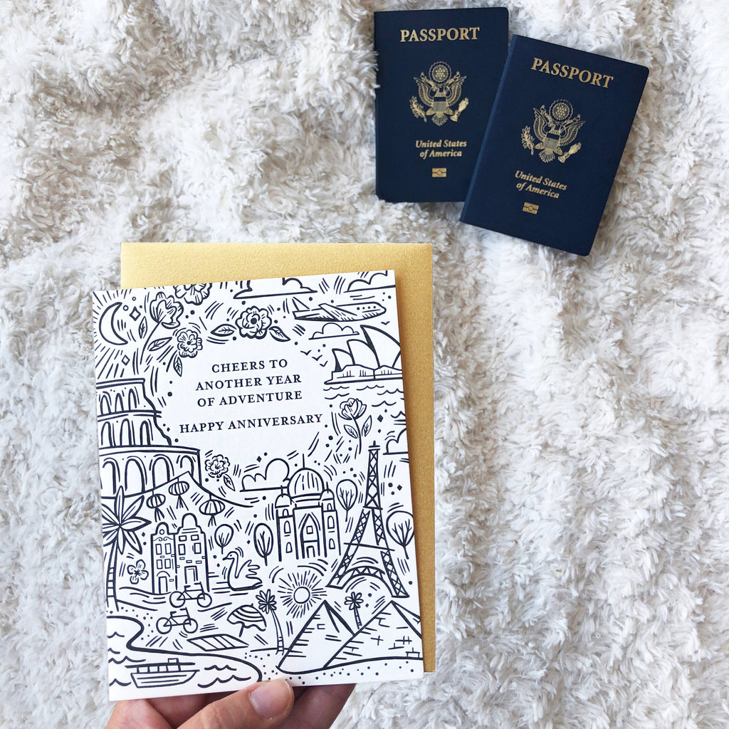 Adventure Anniversary Travel-Themed Illustrated Card - Freshie & Zero Studio Shop