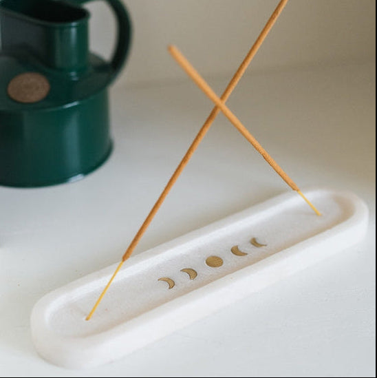 Moon Phase Indukala Carved Marble Incense Holder - Freshie & Zero Studio Shop