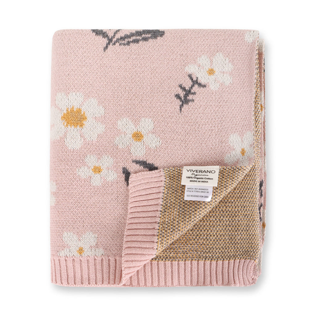 Organic Cotton Baby Blanket - Pink Daisy Floral - Freshie & Zero Studio Shop