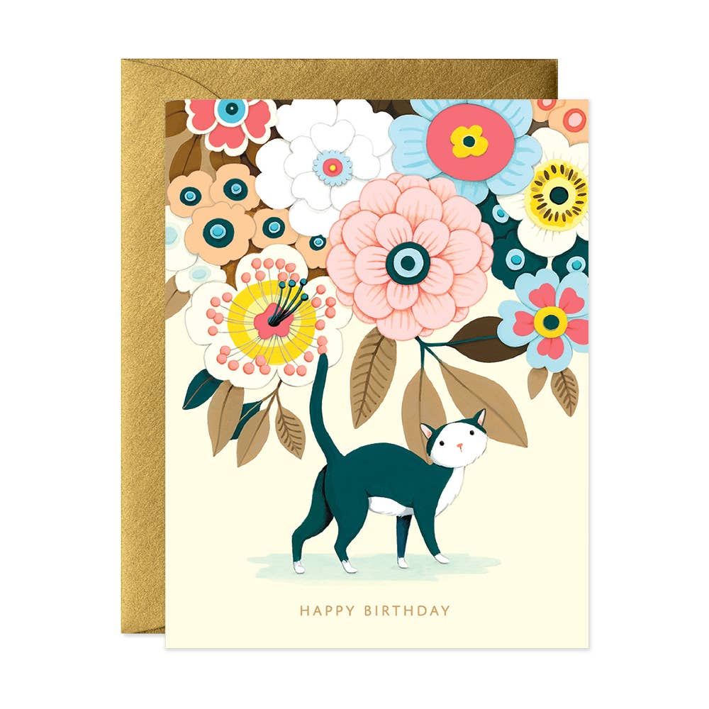 Floral Kitty Birthday Greeting Card - Freshie & Zero Studio Shop