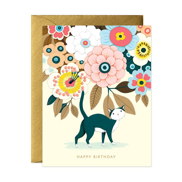 Floral Kitty Birthday Greeting Card - Freshie & Zero Studio Shop