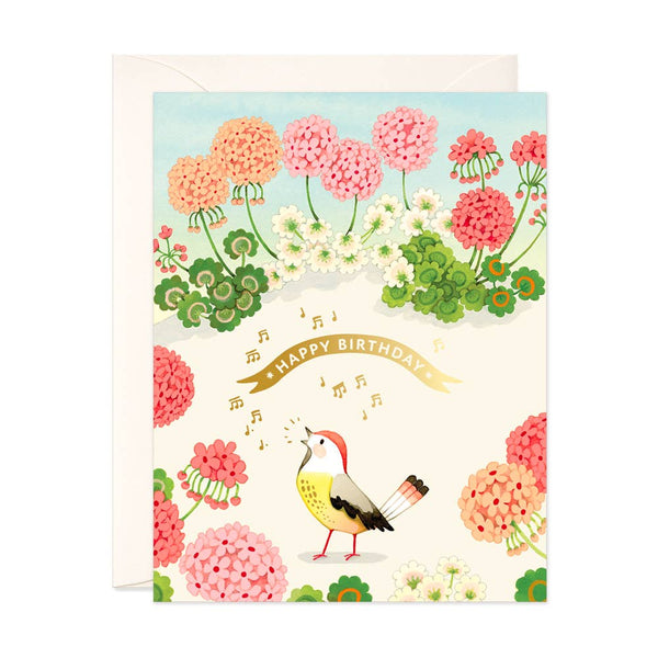 Geranium and Bird Birthday Greeting Card - Freshie & Zero Studio Shop