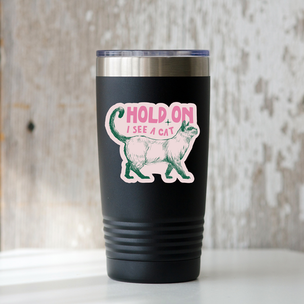 Hold On I See a Cat Sticker - kitten, pet, pink, cute, kitty - Freshie & Zero Studio Shop