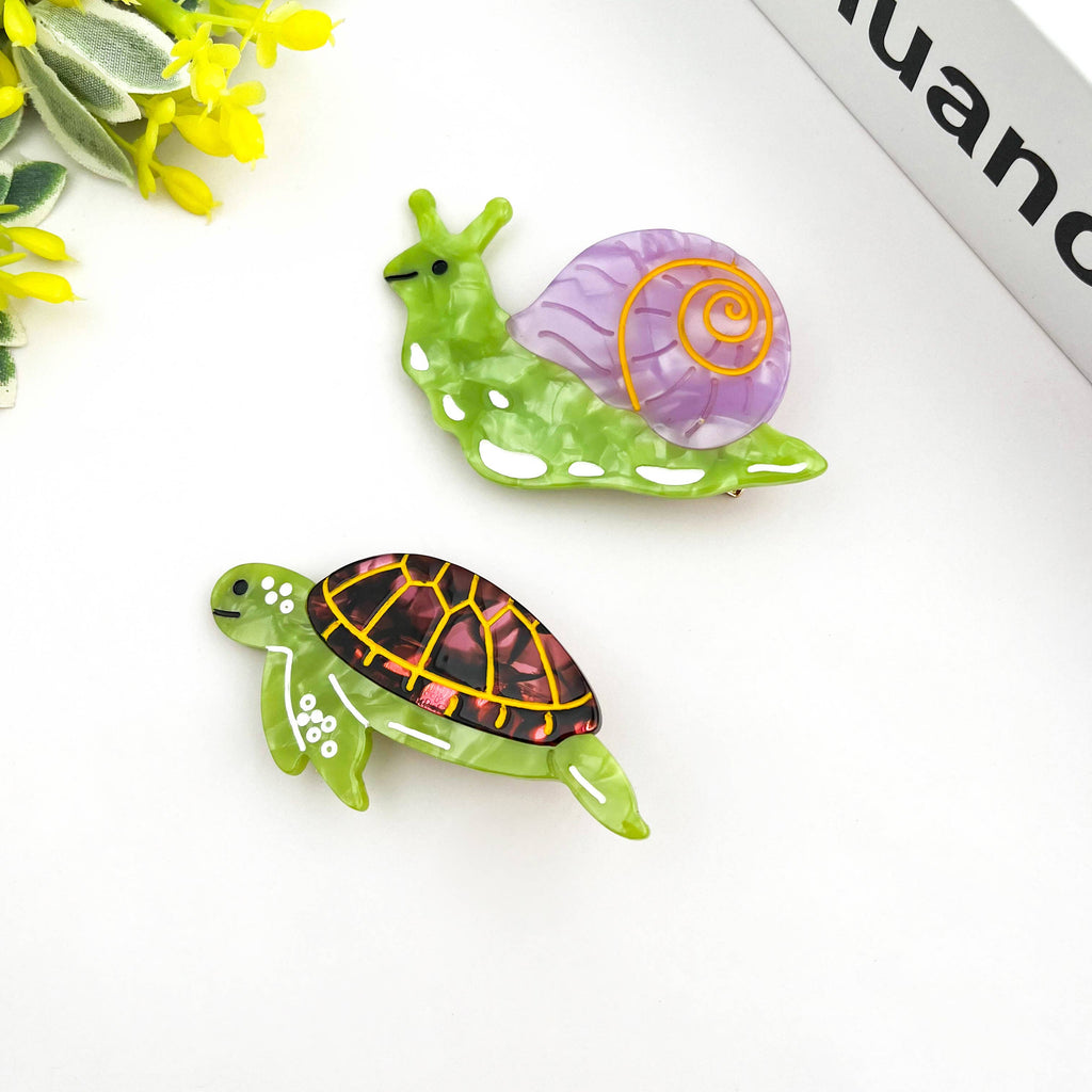 Turtle & Snail Alligator Barrette, Whimsical Side Hair Clip: Turtle - Freshie & Zero Studio Shop