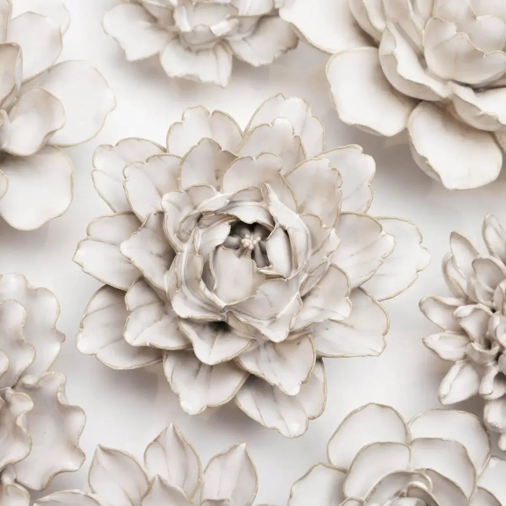 Ceramic Wall Flower: 5" Ivory Peony - Freshie & Zero Studio Shop