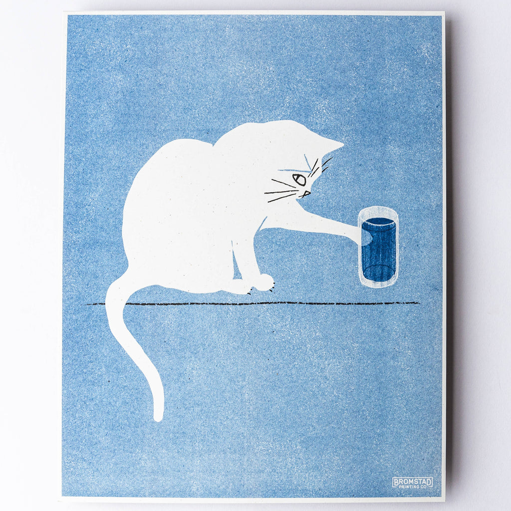 Curious White Cat - 11"x14" Risograph Print - Freshie & Zero Studio Shop