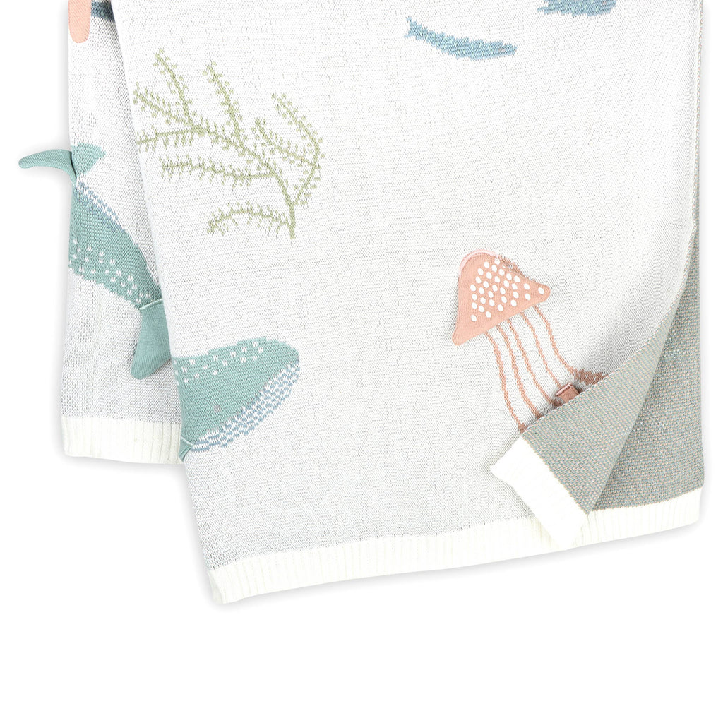 Organic Cotton 3D Knit Baby Blanket - Jellyfish & Whales - Freshie & Zero Studio Shop