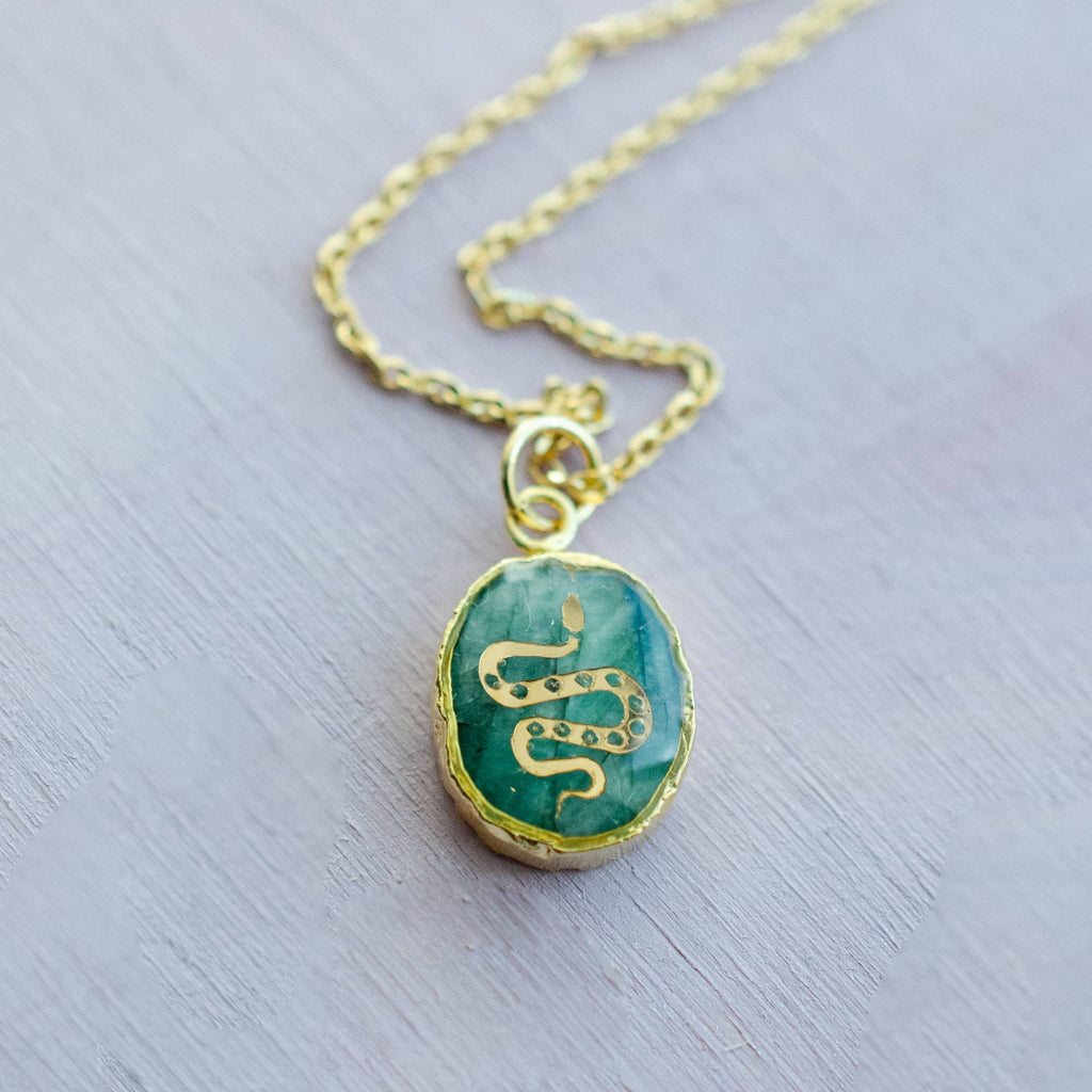 Emerald Snake Gemstone Symbol Necklace by Jill Makes - Freshie & Zero Studio Shop
