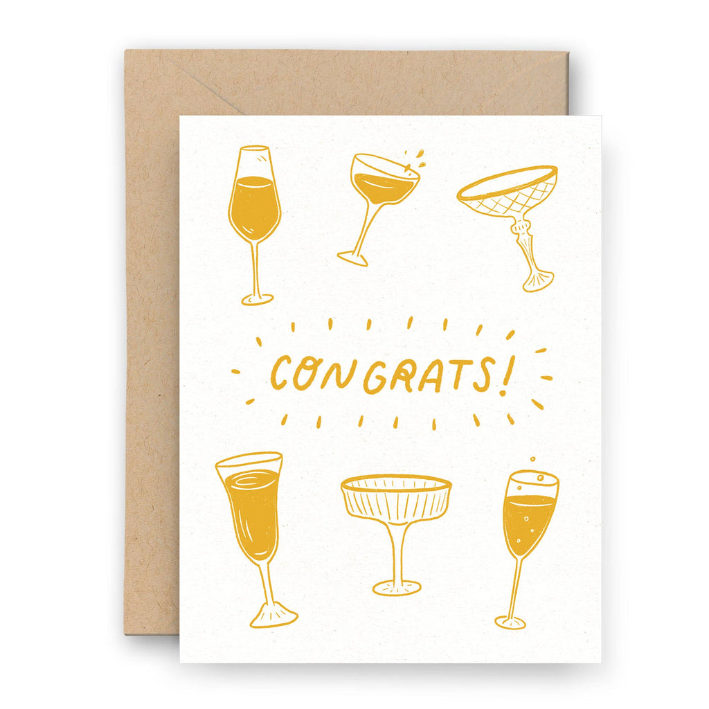 Congrats Champagne Letterpress Card - Freshie & Zero Studio Shop
