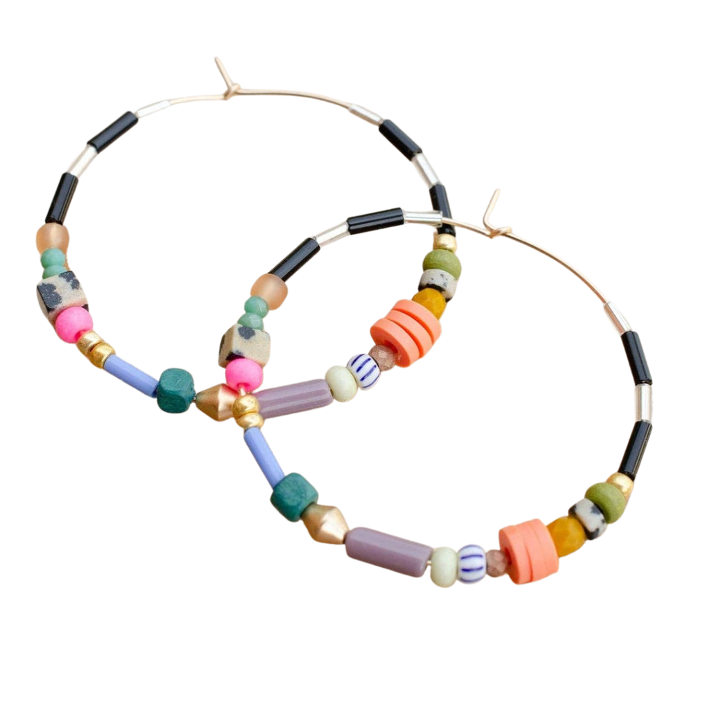 Large Colorful Beaded Hoops - Freshie & Zero Studio Shop