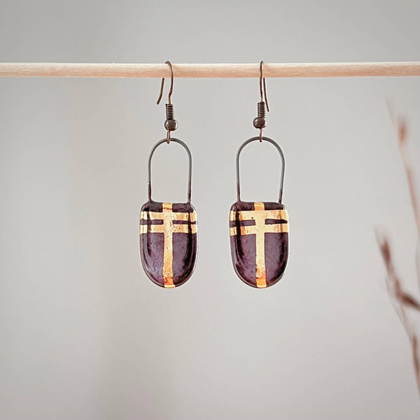 Eggplant Purple and Gold Rounded Earrings - Freshie & Zero Studio Shop