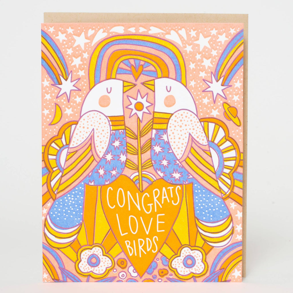 Congrats Love Birds Letterpress Card - Freshie & Zero Studio Shop