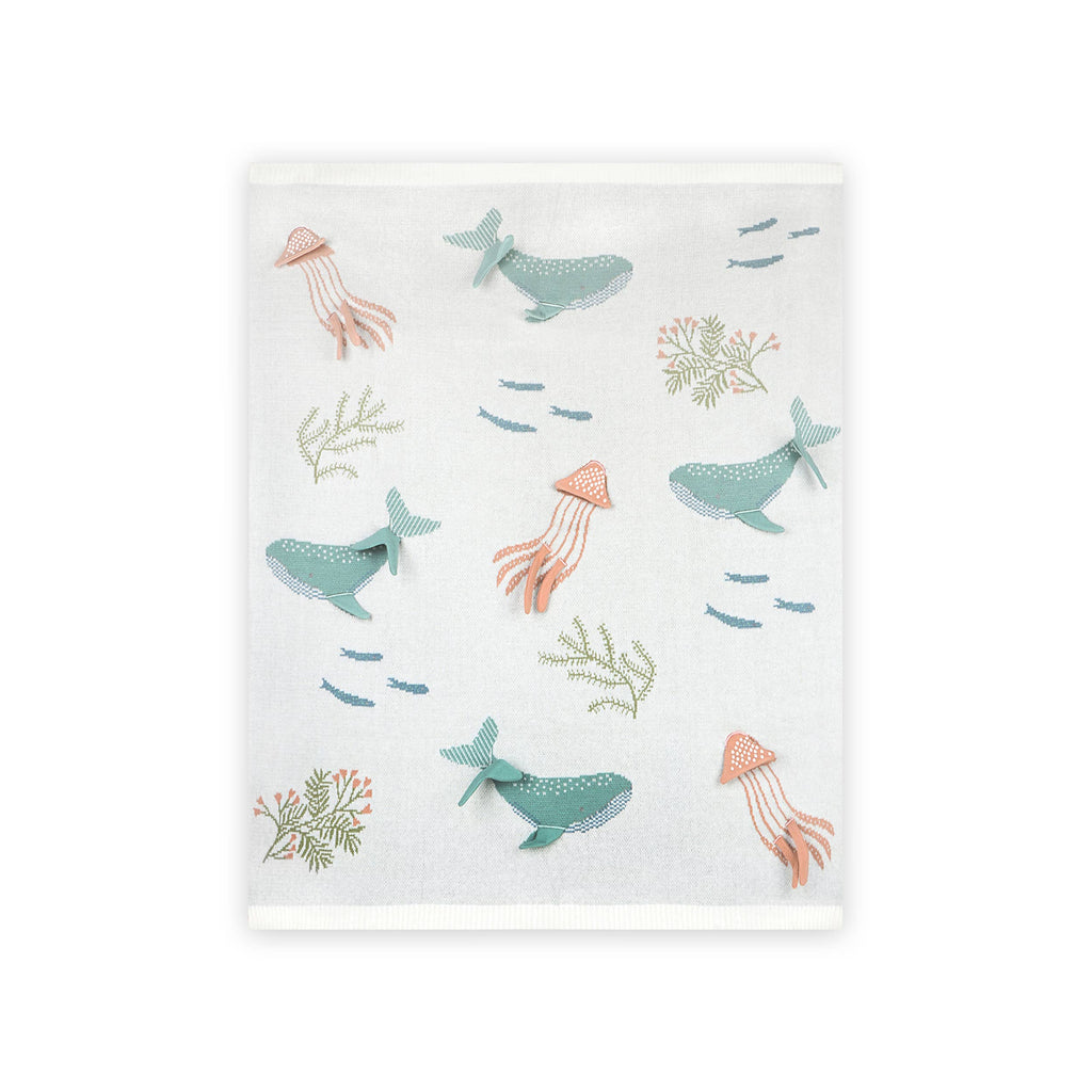 Organic Cotton 3D Knit Baby Blanket - Jellyfish & Whales - Freshie & Zero Studio Shop