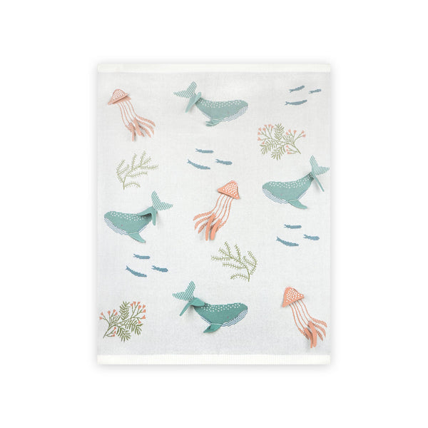 Organic Cotton 3D Knit Baby Blanket - Jellyfish & Whales - Freshie & Zero Studio Shop