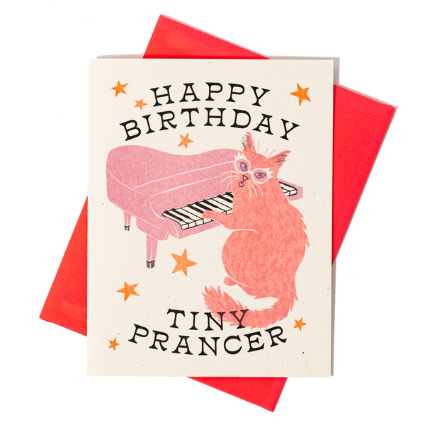 Tiny Prancer Cat Risograph Birthday Card - Freshie & Zero Studio Shop