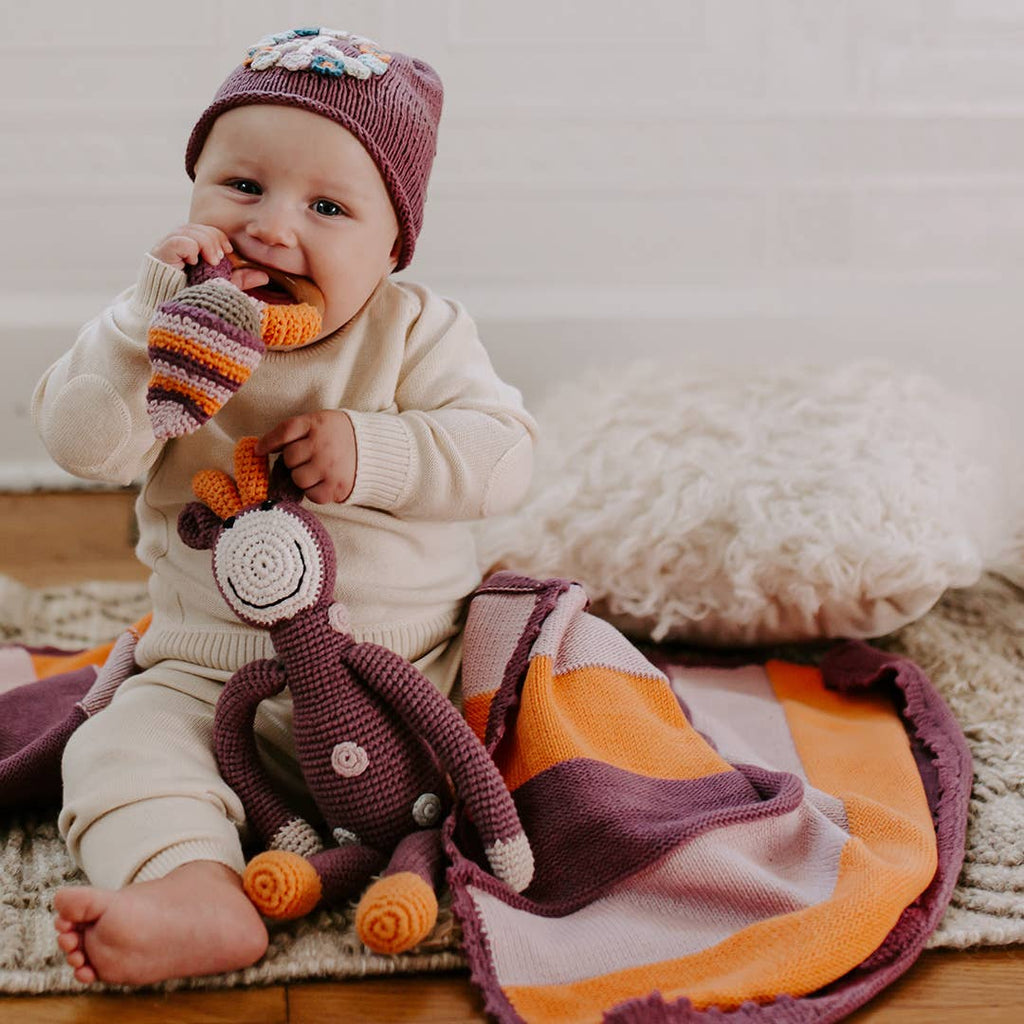 Handmade Knit Purple Peace Baby Beanie: 6-12 Months - Freshie & Zero Studio Shop