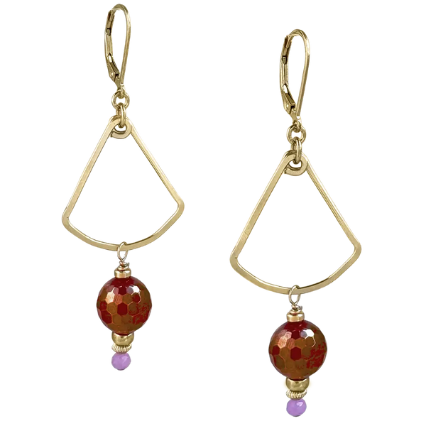 Golden Fan Earrings - mystic carnelian - Freshie & Zero Studio Shop