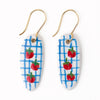 Danielle Oval Ceramic Earrings With Tomatoes + Blue Plaid - Freshie & Zero Studio Shop
