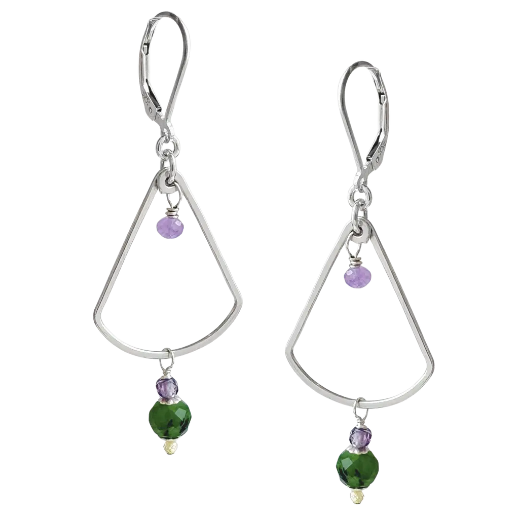 Silver Fan Earrings - green jade - Freshie & Zero Studio Shop