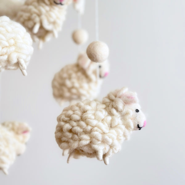 Felt Baby Mobile - Fluffy Sheep - Freshie & Zero Studio Shop