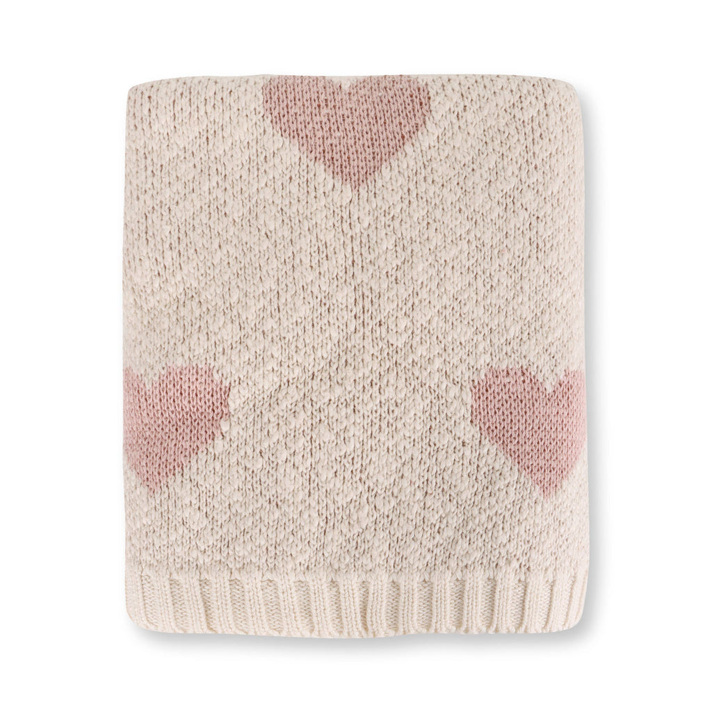 Organic Jacquard Sweater Knit Baby Blanket: Loving Hearts - Freshie & Zero Studio Shop