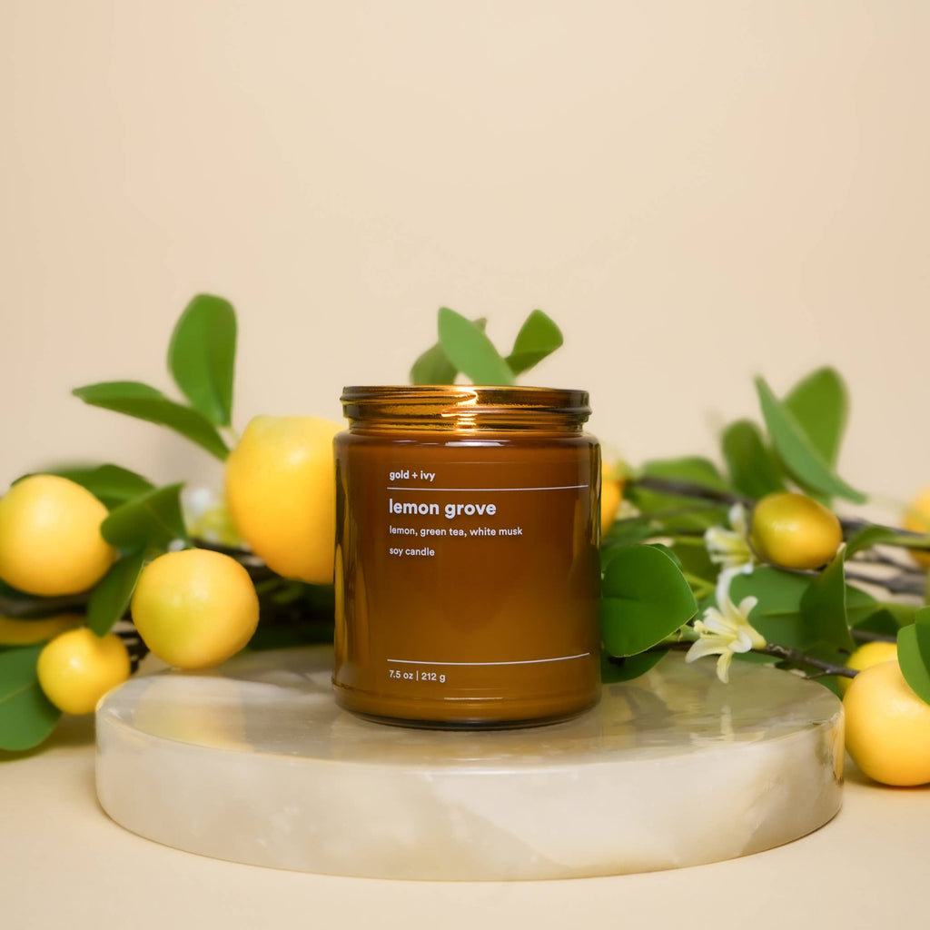 Lemon grove soy candle - lemon, green tea, white musk - Freshie & Zero Studio Shop