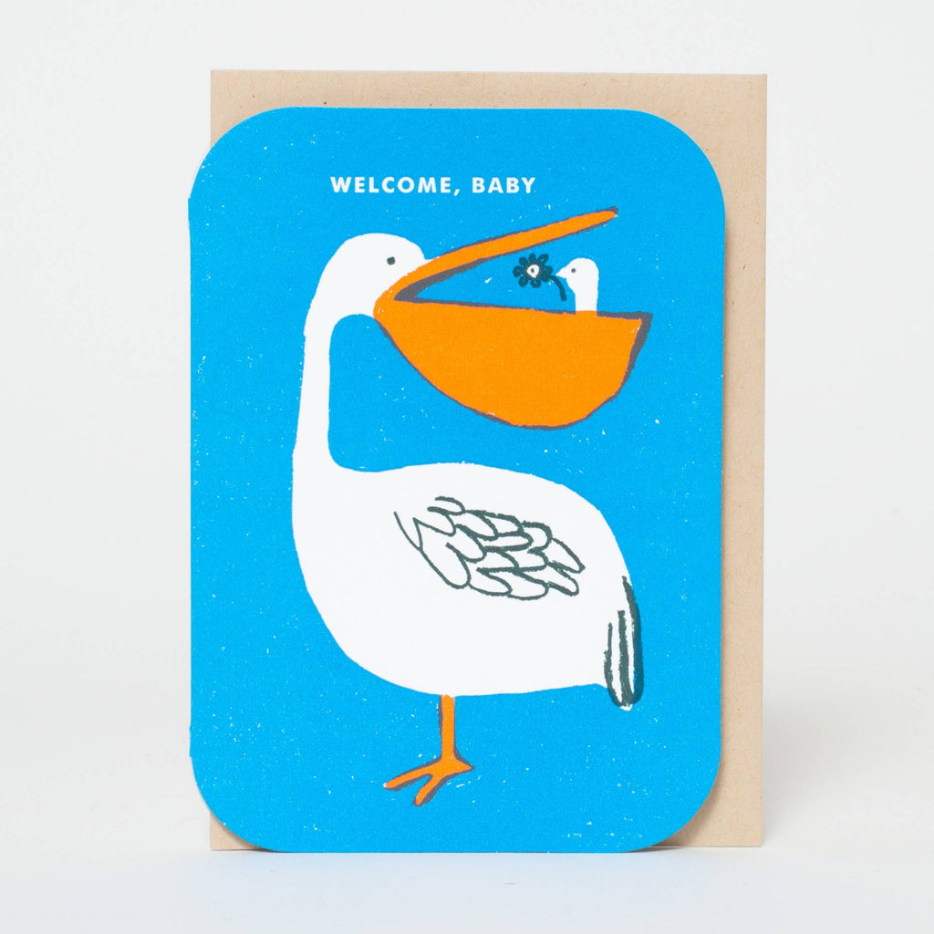 Baby Congrats Pelican Welcome Letterpress Greeting Card by Egg Press: Paper tab - Freshie & Zero Studio Shop