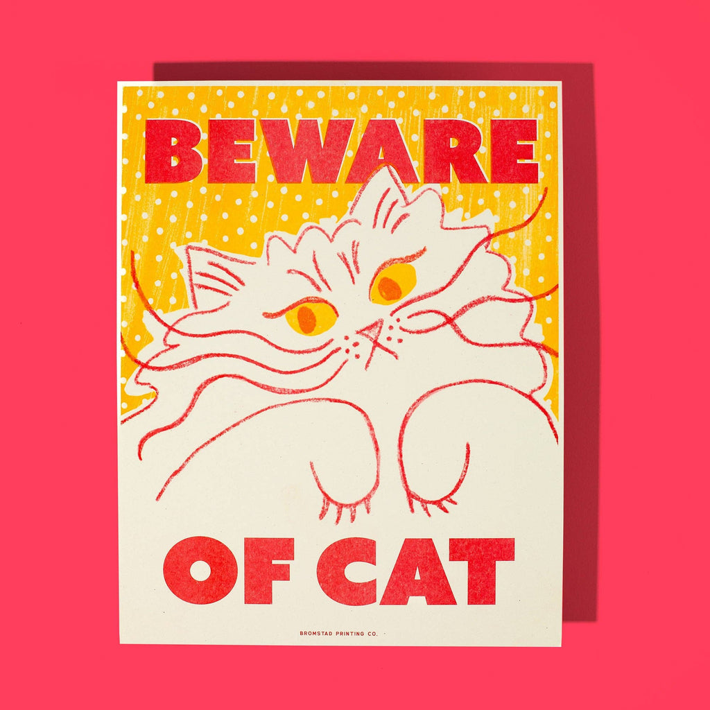 Beware of Cat 11"x14" Risograph Print - Freshie & Zero Studio Shop