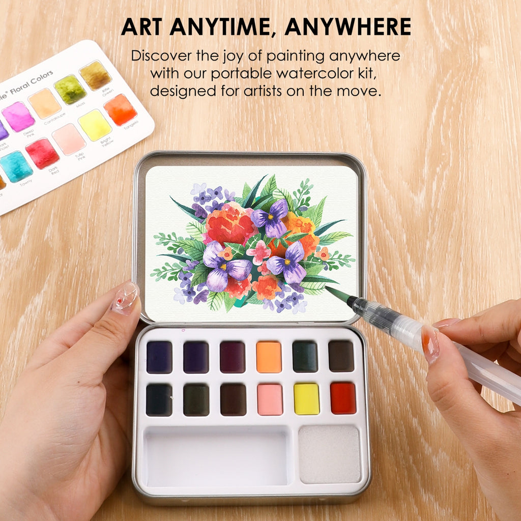 Watercolor Pocket Set of 12 with Brush: Floral - Freshie & Zero Studio Shop