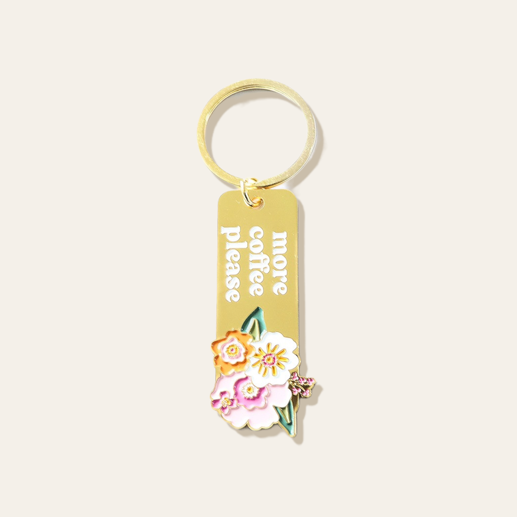 Enamel Floral Keychain - More Coffee Please - Freshie & Zero Studio Shop