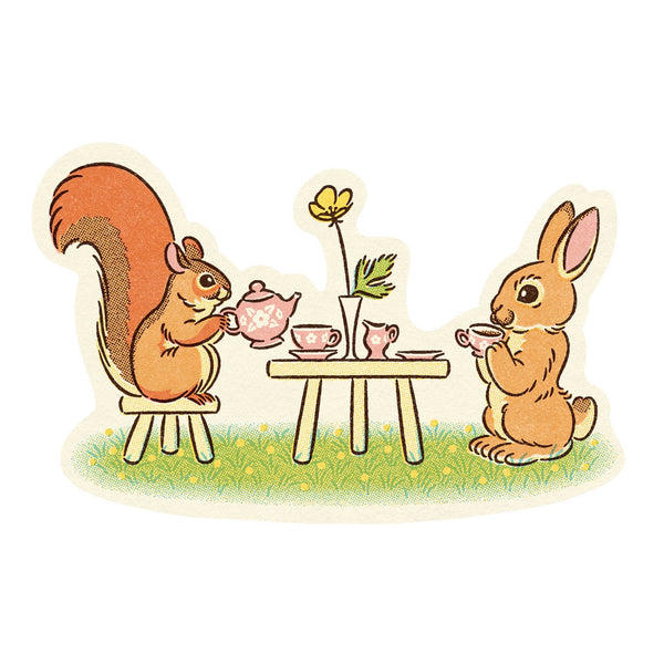 Squirrel & Bunny Tea Party Sticker - Freshie & Zero Studio Shop