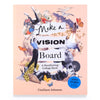 Book titled 'Make a Vision Board' with colorful illustrations on a pink background