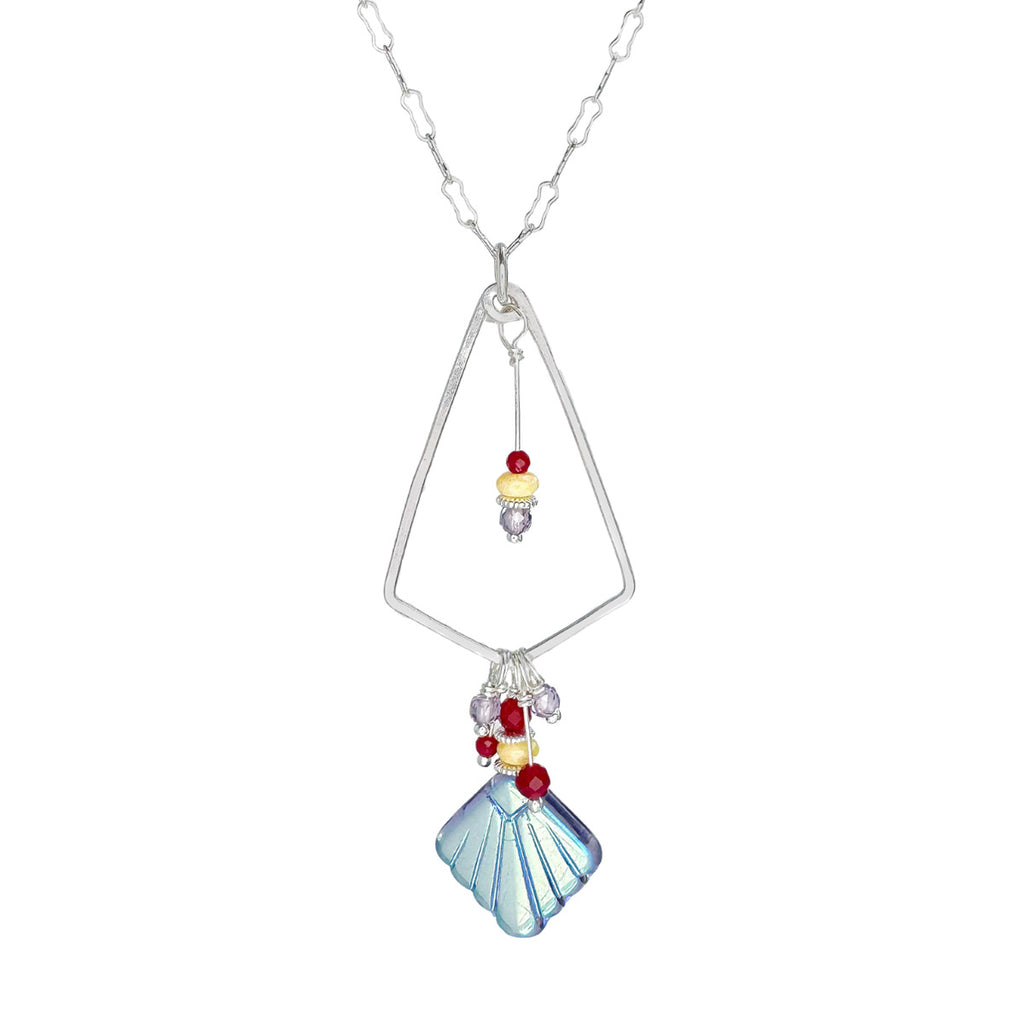 Silver Mosaic Lantern Necklace - purple + red + yellow - Freshie & Zero Studio Shop
