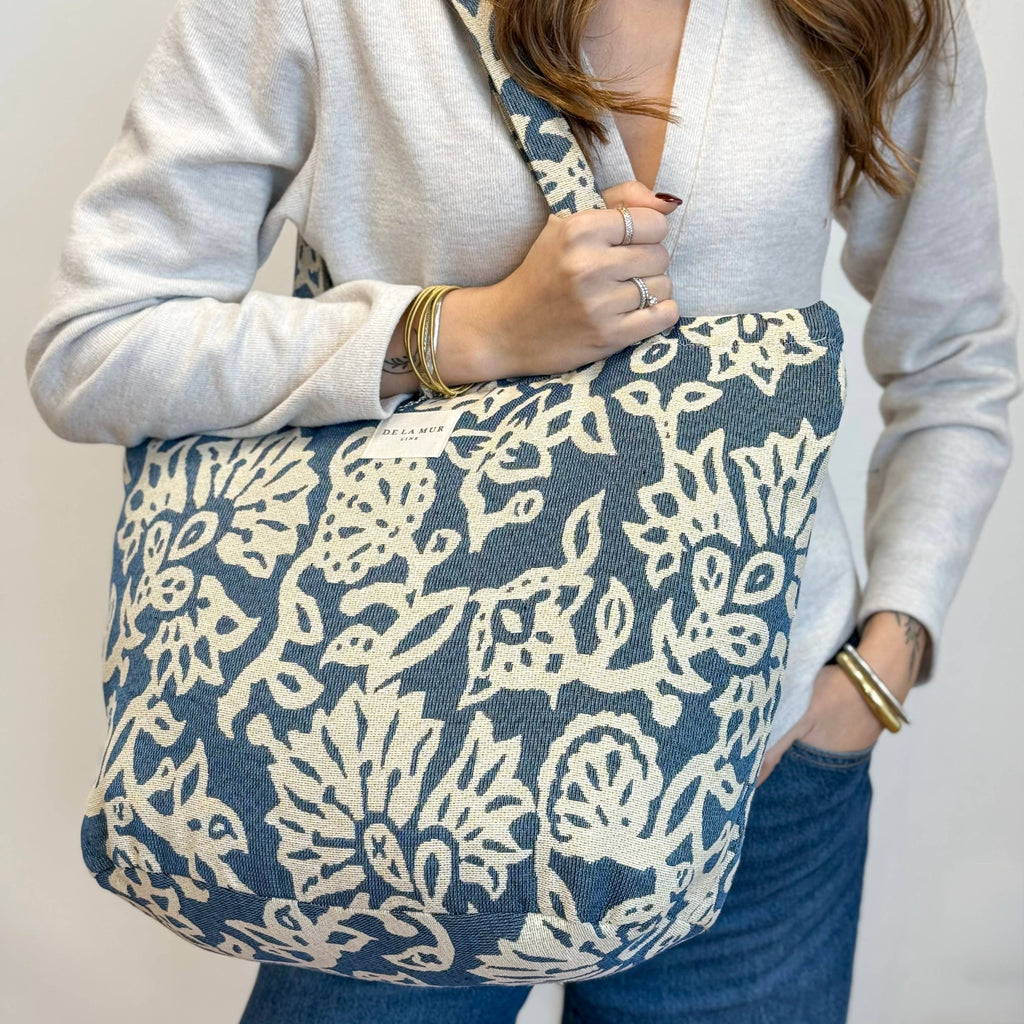 Large Zippered Bag: blue floral - Freshie & Zero Studio Shop
