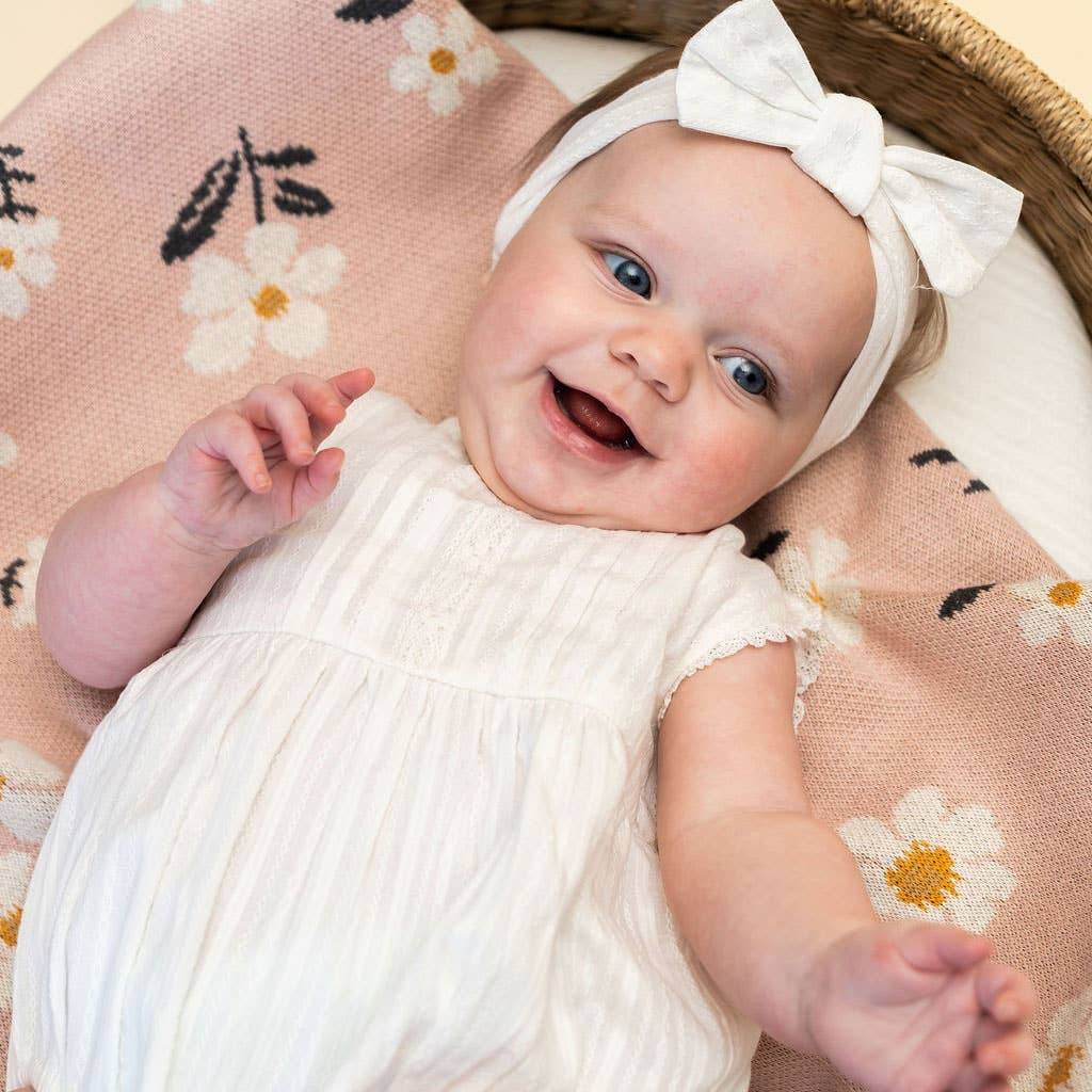 Organic Cotton Baby Blanket - Pink Daisy Floral - Freshie & Zero Studio Shop