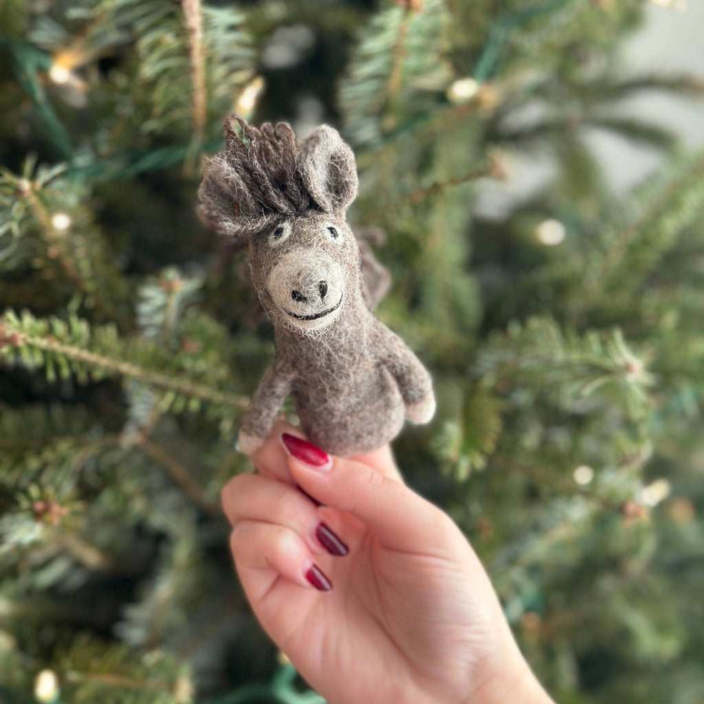 Gray Donkey Felt Finger Puppet - Freshie & Zero Studio Shop