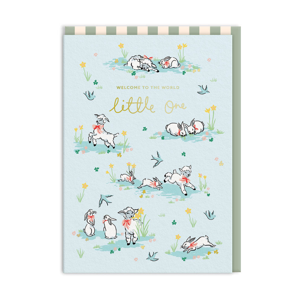 Lamb and Bunny Welcome Baby Card - Freshie & Zero Studio Shop