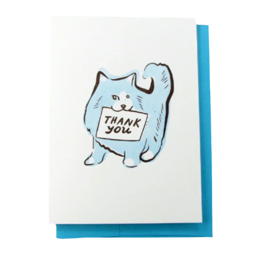 blue cat letterpress thank you card