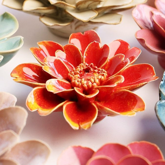 Ceramic Wall Flower: 4.25" Orange Yellow Paris Daisy - Freshie & Zero Studio Shop