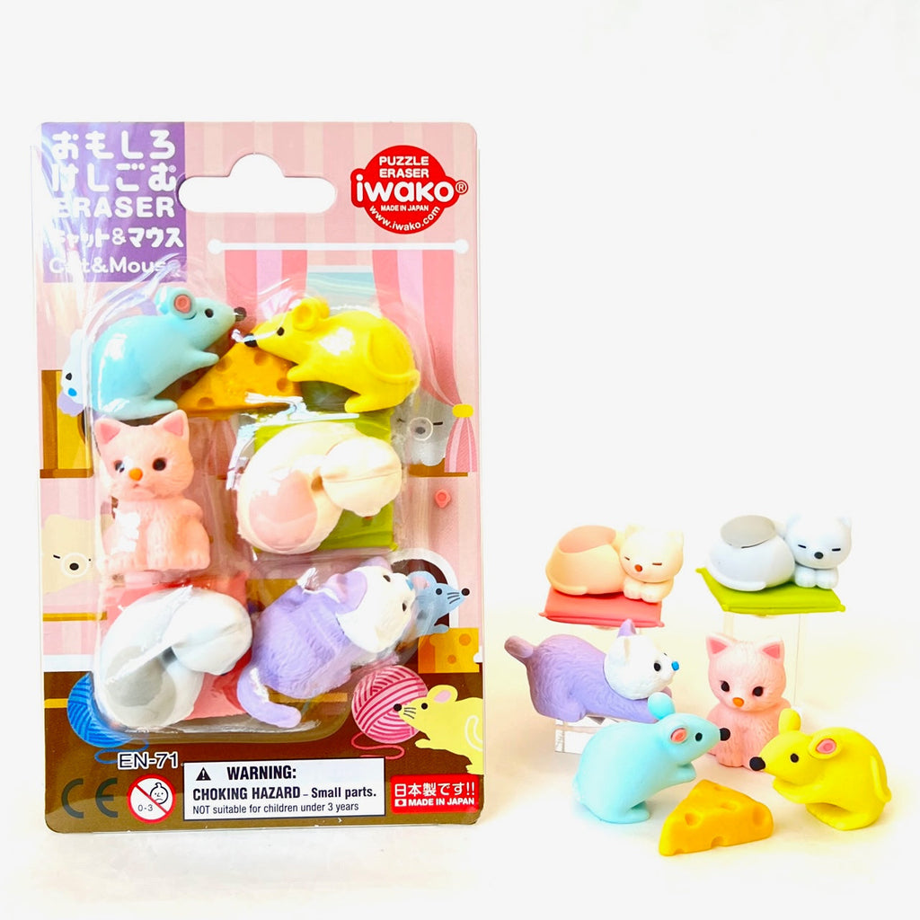 Iwako Cat and Mouse Eraser Set of 7 - Freshie & Zero Studio Shop