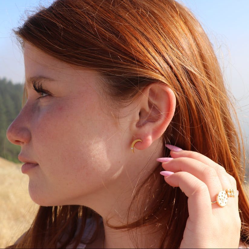 Crescent Moon Gold Stud Earrings - Freshie & Zero Studio Shop