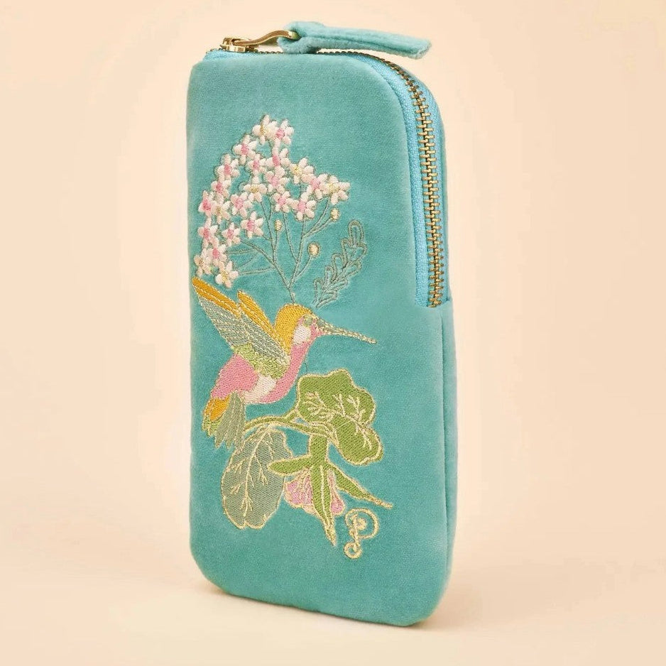 Velvet Embroidered Eyeglass Case - Blue Hummingbird - Freshie & Zero Studio Shop