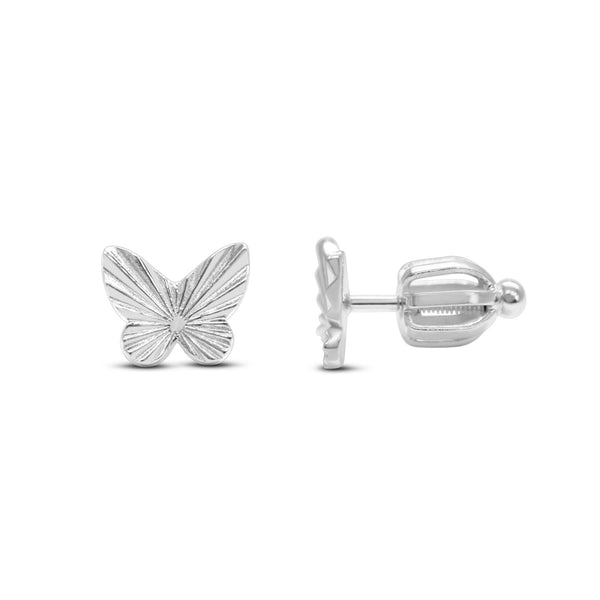 Tweens + Teens Earrings: Silver Fluted Butterfly Studs - Freshie & Zero Studio Shop